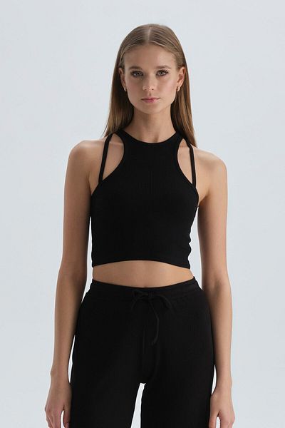 Dagi Negru cu cureaua de frânghie Halter Neck Crop Tank Top