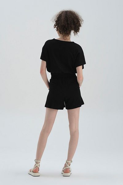 Dagi Μπλουζάκι Black Crew Neck Cotton Crop