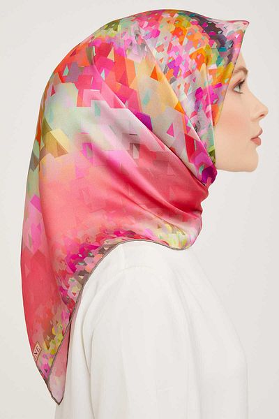 Armine Pink Patterned Tivil Silk Scarf 9043-02