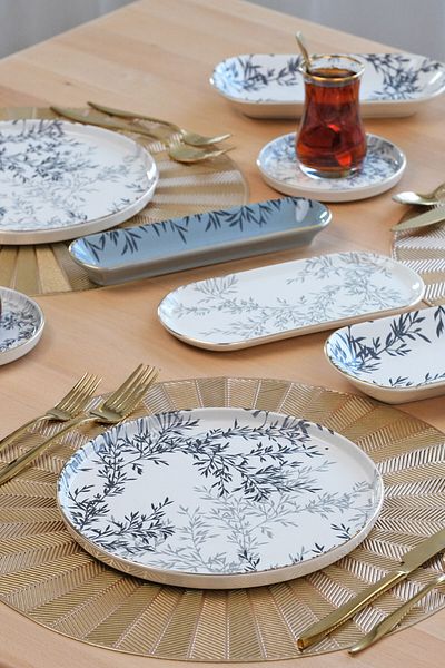 Glore Shadow Gold Gilded 41 Piece Ceramic Breakfast Set for 6 People