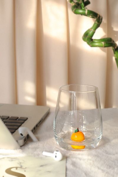 ADAMODART Strawberry & Apricot Figured Handmade Set of 2 Glasses