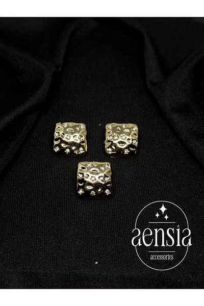 aensia Square Rose Gold Hammered Metal with Stones on the Star Model Jacket Button Pinterest Button 2.29CM - 3 Pieces