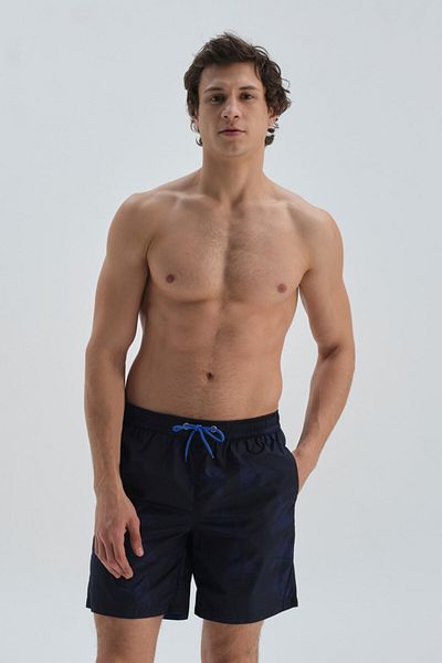 Dagi Navy Blue Micro Medium Sailing Patterned Swim Shorts
