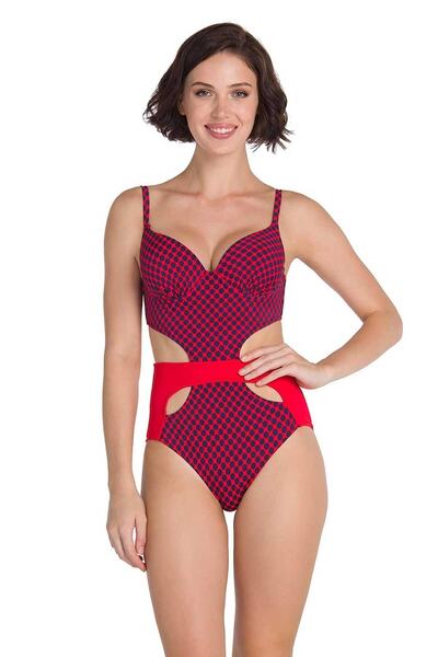 Dagi Kırmızı Puantiyeli Parçalı Mayokini