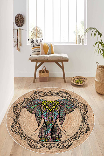 MUA HOME DECOR Filli Hasır Desendijital Baskı Yıkanabilir Kaymaz Taban Salon ...