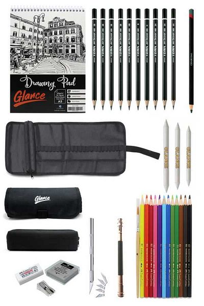 GLANCE A5 Sketchbook 120 gr 50 Yp Faber Aquarel Pencil Lyra Graduated Drawing Sketch Set with Pencil Bag