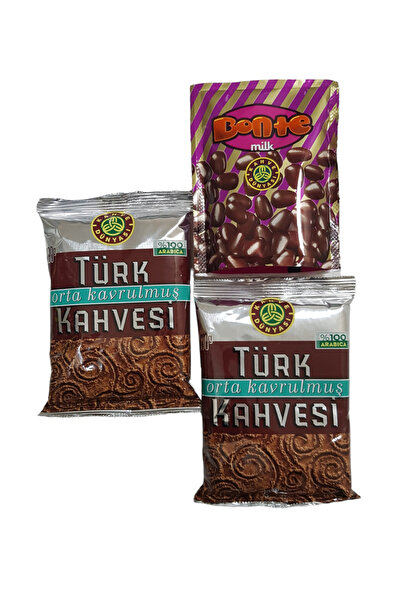 Kahve Dünyası Orta Kavrulmuş Türk Kahvesi(100 gr 2 ADET) ve Sütlü Sade Bonte Bisküvi Draje (50 gr 1 ADET)
