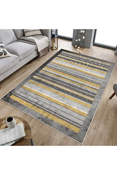 MUA HOME DECOR Çizgili Dijital Baskı Yıkanabilir Kaymaz Taban Dedoratif Ince ...