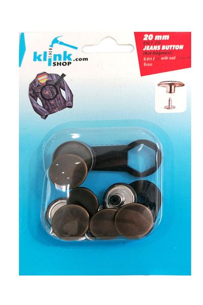 Klinkshop 20 Mm Jeans Button with Hammer Application Apparatus and Antique Yellow 8 Pieces Button Kit - Stainless Brass