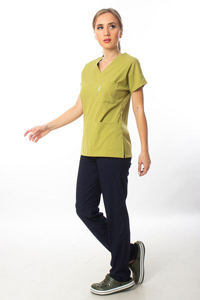Simirna Üniforma Premium Fabric Lycra Surgical Doctor Nurse Top Pistachio Green Bottom Navy Blue Jersey Suit