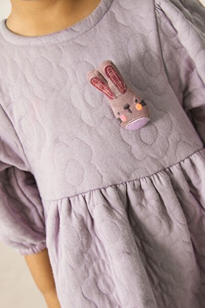 Next Baby Cotton Lilac Quilted Rabbit Detailed Dress