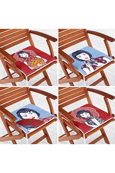 Nish & Royal Set de 4 perne decorative pentru scaune cu fermoar, roșii și alb...
