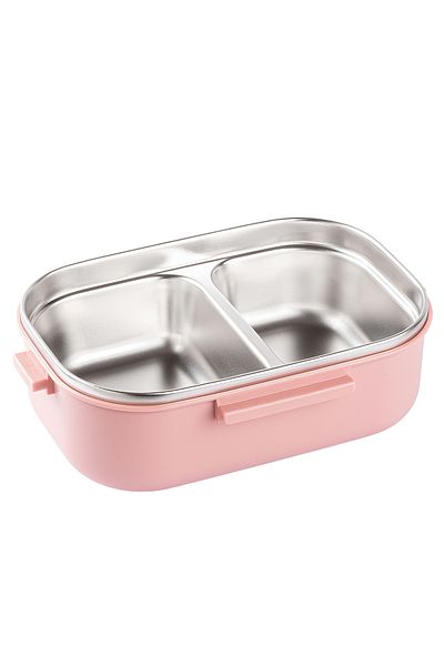 Tantitoni TEDEMEI PINK STAINLESS STEEL RECTANGULAR CHOPSTICK AND FOOD CARRIAGE BOWL WITH SPOON 850ML