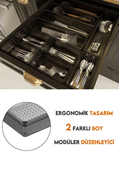 Meleni Home 10'lu Modüler Set Kaşıklık Çekmece Içi Düzenleyici Çatal Kaşık Bıçak Düzenleme Organizeri Antrasit