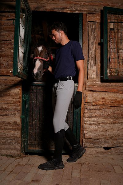 PEUR RIDER SHOP Men's Gray Riding Pants - Silicone and Pocket Detail
