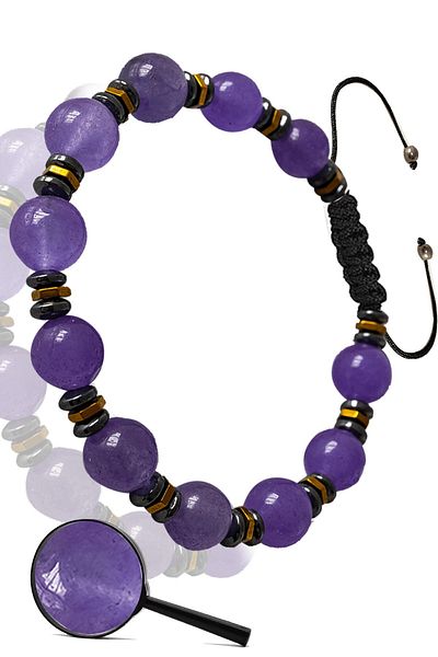 Tesbih Atölyesi Certified Rose Hematite Real Purple Agate Stone Bracelet - Adjustable