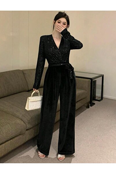 Styling Park Payet ve Kadife Kadın Şık Tulum Davet Balo Düğün