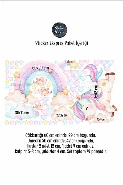 Sticker Ekspres Autocolant de perete pentru cameră pentru copii Set unicorn și curcubeu