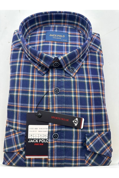 Jack Polo İndigo Slim Fit Pamuklu Çift Cep Kapaklı Erkek Gömlek