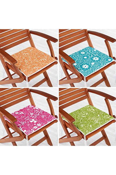 Nish & Royal Set de 4 perne de scaun cu fermoar cu motiv flori albe pe podea ...