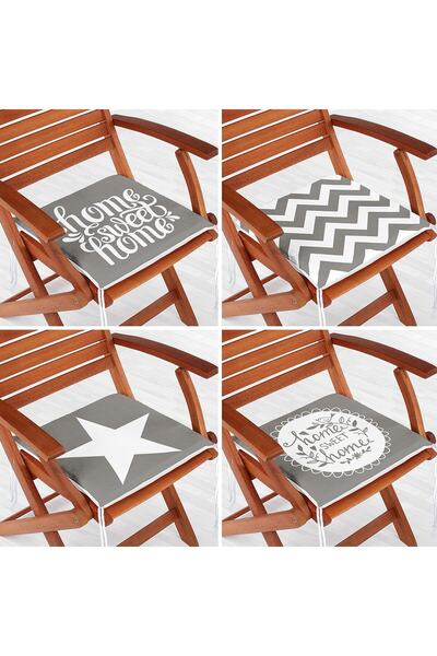 Nish & Royal Set de 4 perne pentru scaune cu fermoar tematice Home Sweet cu m...
