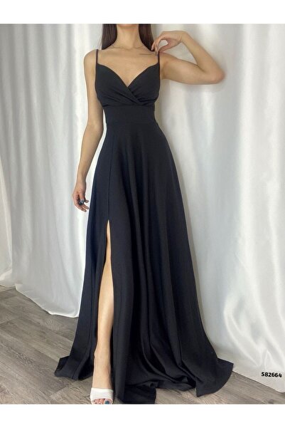 Esinty Γυναικείο βραδινό φόρεμα με λουράκι με διπλό στήθος με λαιμόκοψη, ελαφ...