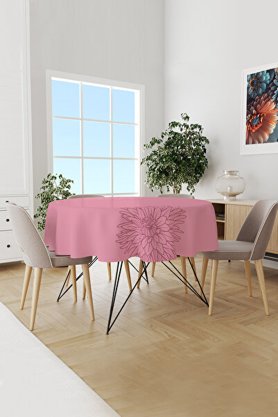 Moud's مفرش طاولة مستدير من جلد الغزال منقوش باللون الوردي