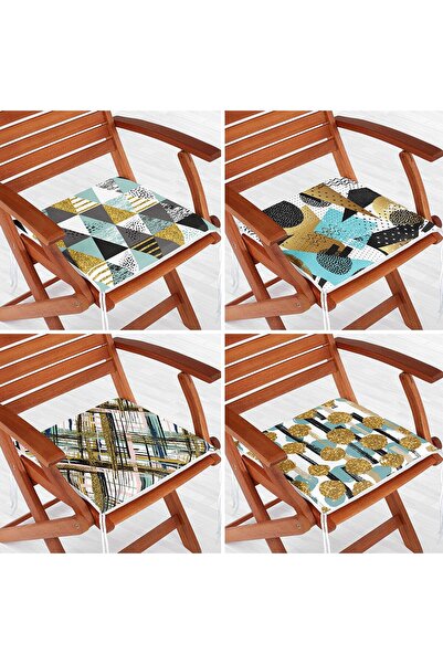 Nish & Royal Set de 4 perne de scaun moderne cu fermoar, cu model geometric d...