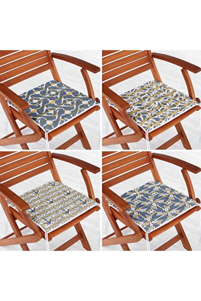 Nish & Royal مجموعة من 4 وسائد كرسي بسحاب مطبوعة رقمية بتصميم رسم هندسي بلون ...