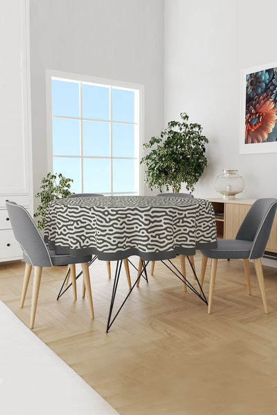 Moud's Alley 2 منقوشة - مفرش طاولة دائري من الجلد المدبوغ