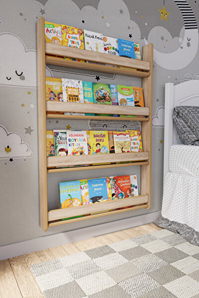 zeo wood design Montessori 4 Raflı Mdf Çocuk Kitaplığı 120*80 Cm - Sonoma