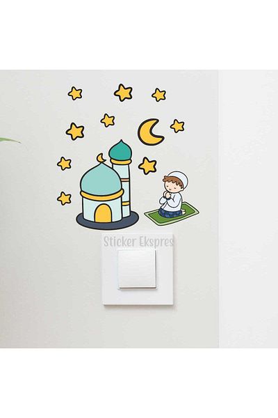 Sticker Ekspres Αυτοκόλλητο με μπογιά προσευχής για παιδιά με μισοφέγγαρο και αστέρια R2 Ramadan