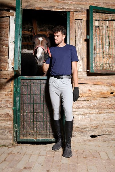 PEUR RIDER SHOP Men's Gray Riding Pants - Silicone and Pocket Detail