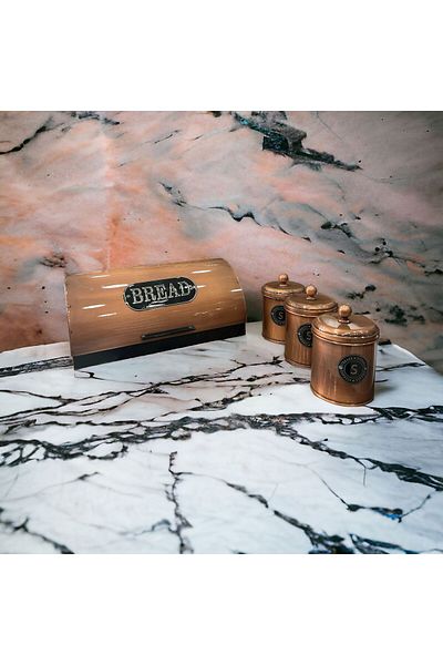 LUCKYHOMES Special Production Galvanized 3-Piece Spice Bowl and Copper Coated Oval Bread Bowl