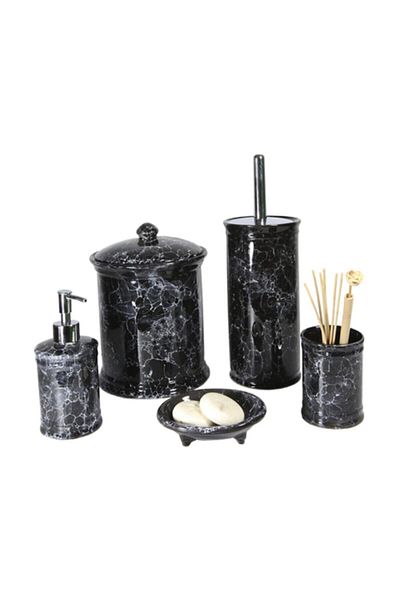 RED SERAMİK Red Ceramic Violet Collection Black Foam Patterned 5 Piece Bathroom Set