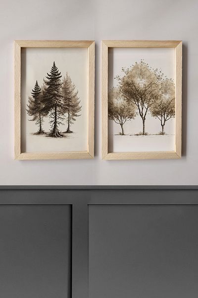 Wooden Factory Σετ 2 ζωγραφικής με ξύλινο πλαίσιο, ζωγραφική με ξύλινο πλαίσιο με θέμα τα δέντρα