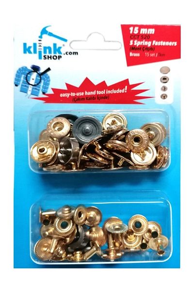 Klinkshop 15 Mm Snap Hammer Application Apparatus and Gold Color 15 Pieces Snap Kit - Stainless Brass Snap