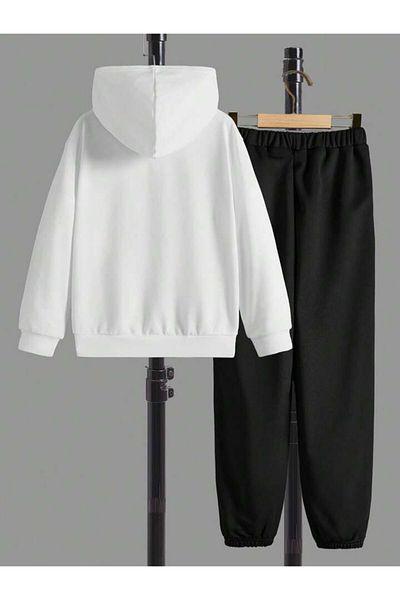 AMMA Unisex Black White Explore Printed Bottom Top Sweatshirt Tracksuit Set