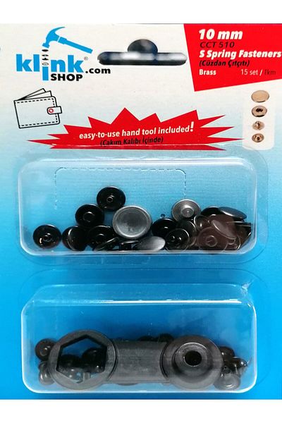 Klinkshop 10 Mm Snap Hammer Application Apparatus and Black Color 15 Pieces Snap Kit - Stainless Brass Snap