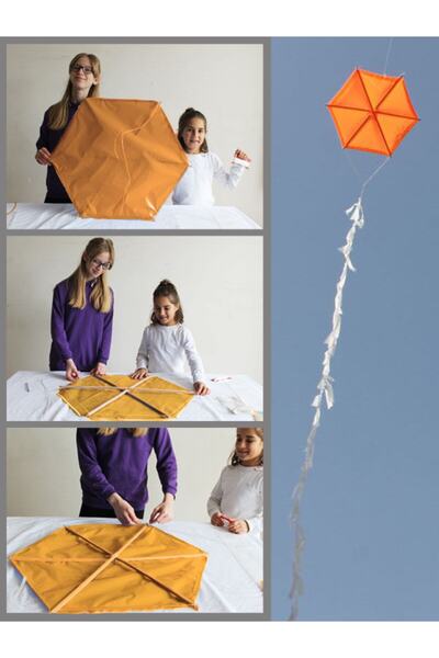 GÜLEN UÇURTMA Naylon Altıgen Uçurtma Yapım Seti / Ahşap Çıtalı