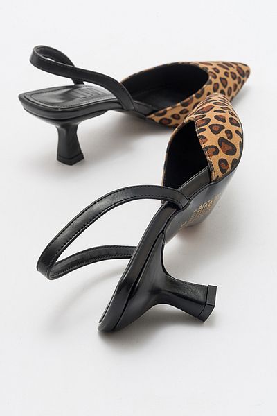 LuviShoes حذاء بكعب نسائي منقوش باللون الأسود والأصفر