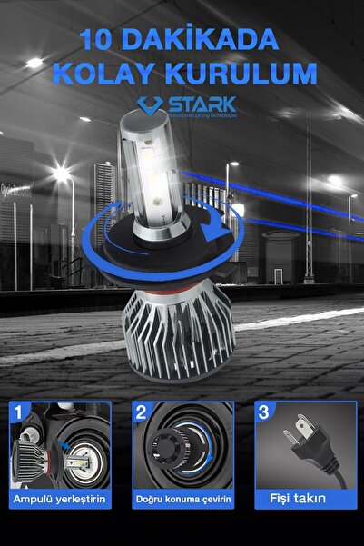 STARK Yeni H4 Smart Vision Led Xenon Far Ampulü Şimşek Etkili Mini Slim Kısa Tip
