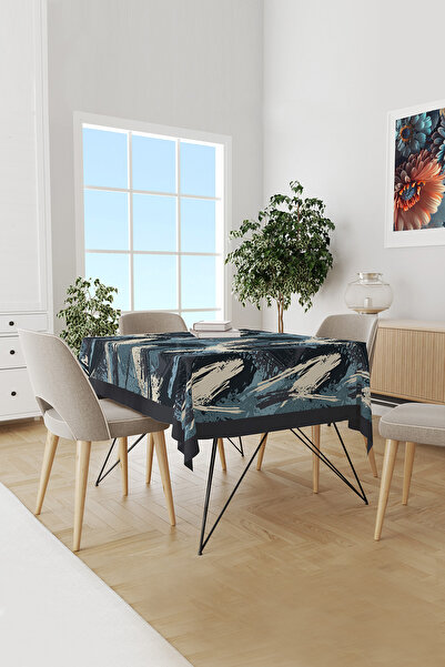 Moud's مفرش طاولة منقوش بفرشاة زرقاء من الجلد السويدي