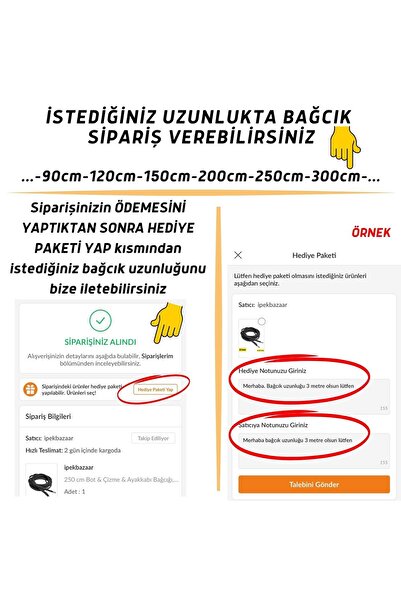 ipekbazaar 150 Cm Yuvarlak Bağcık, 60cm-350cm Istenilen Uzunlukta Metal Uçlu Fitilli Ayakkabı Bağcığı, 1 Çift