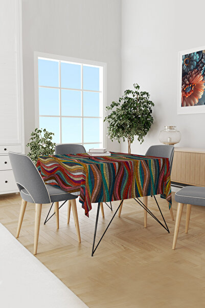 Moud's Colorful Striped Carpet Patterned Round Suede Carefree Tablecloth