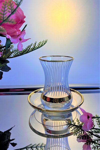 DECOSTYLE Pasabahce 12 Piece Gold Detailed Decorated Pearl Tea Set