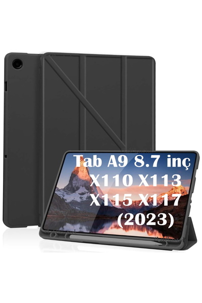 m.tk moveteck Samsung Galaxy Tab A9 8.7 inç Sm-X110 Kılıf Kalem Bölmeli Yuvalı Standlı Pu Deri Yumuşak Silikon Kap