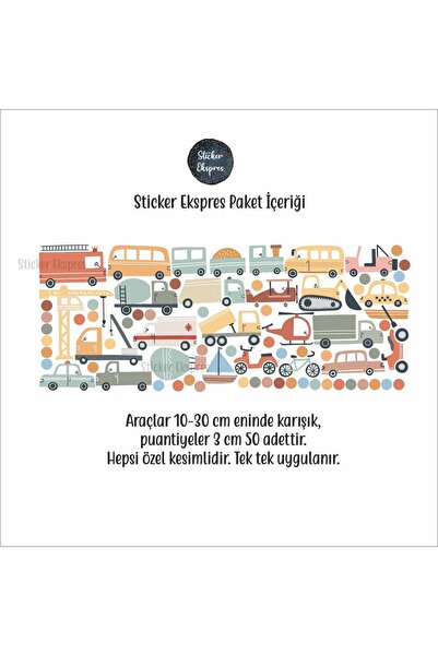 Sticker Ekspres Pastel Renk Araçlar Arabalar Çocuk Odası Duvar Sticker Seti