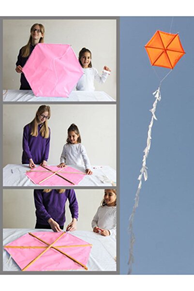 GÜLEN UÇURTMA Naylon Altıgen Uçurtma Yapım Seti / Ahşap Çıtalı