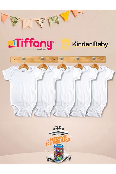 Kinder Baby تيفاني مغلف طوق قصير الأكمام القطن 5 قطعة بدلة رياضية الطفل مع المفاجئة